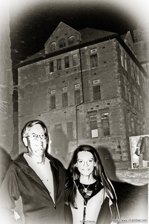 Old haunted-looking building at night